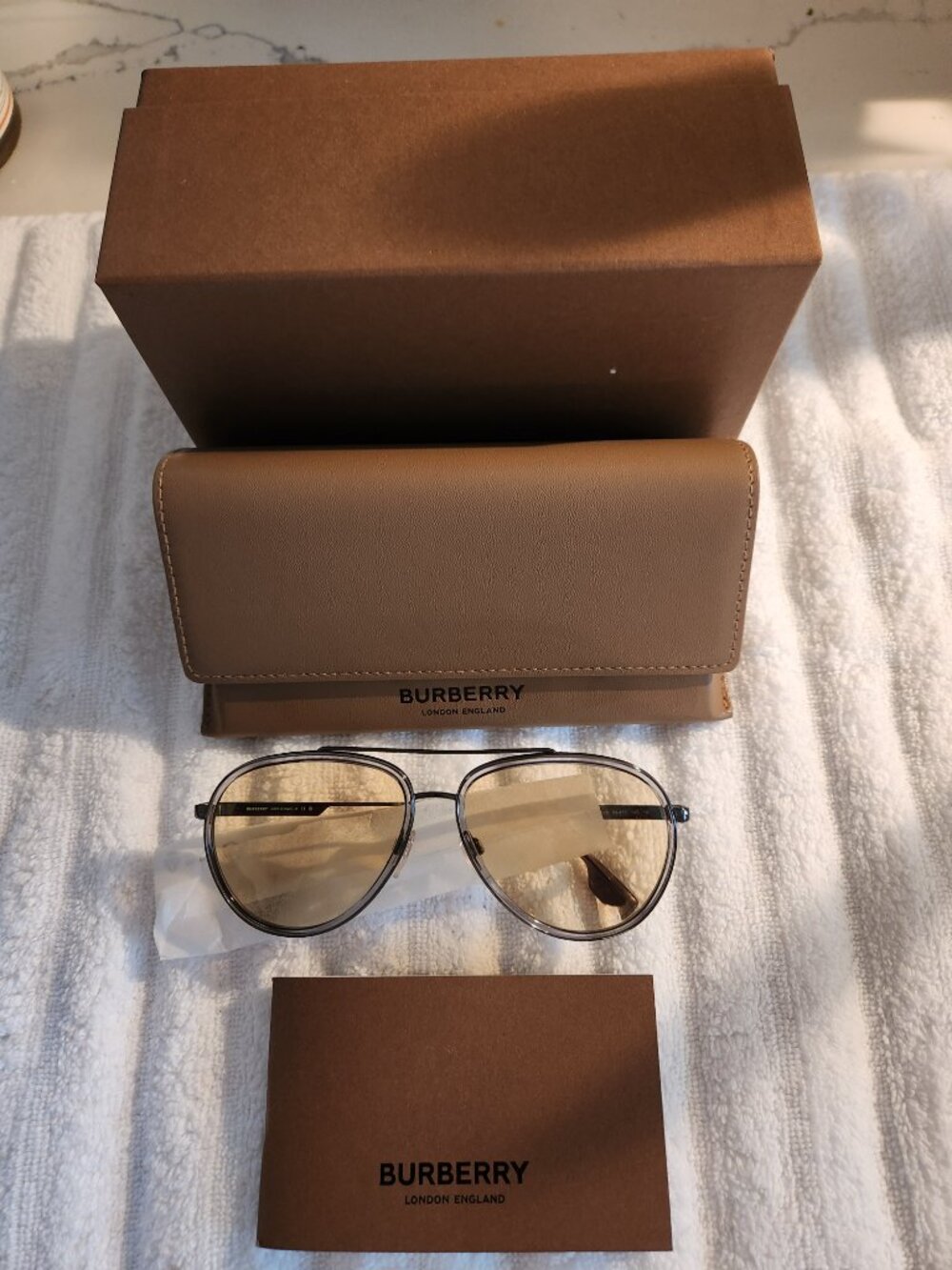 Burberry "Oliver" Metal Pilot Aviator Sunglasses